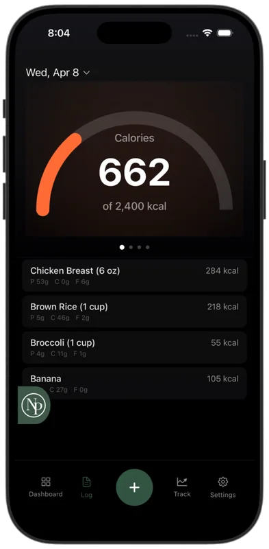 NexoPlate daily food log on iPhone